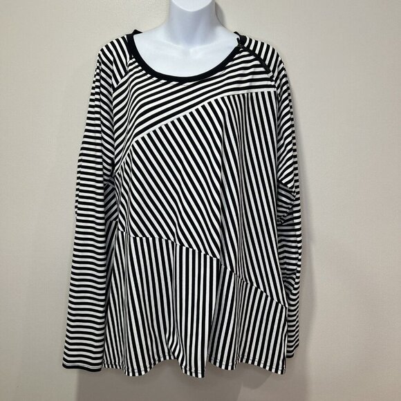 Coolibar Size 3X Black White Stripe Top 50+ Sun Protection Pullover Long Sleeve - Picture 1 of 8